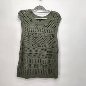 Talbots Sage Green Open knit Sweater Pullover Vest Women's XL